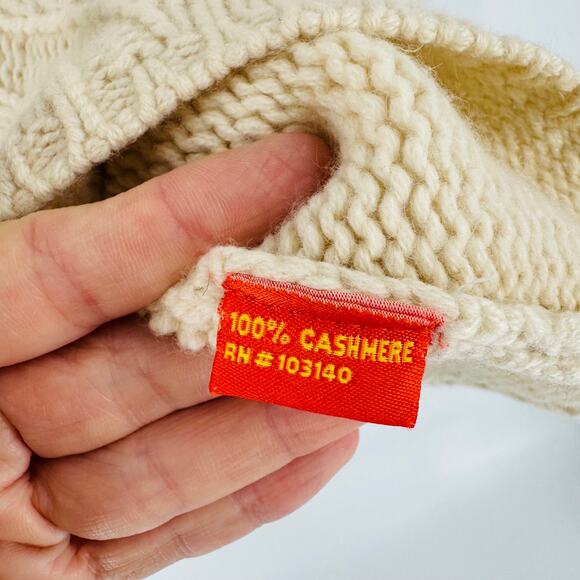 Cream Cable Knit Turtleneck Sweater Classic Chunky 100% Cashmere Knit Size Small - Picture 4 of 7